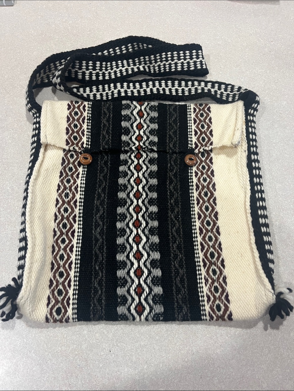 Handwoven Black & Cream Ethnic Crossbody Bag